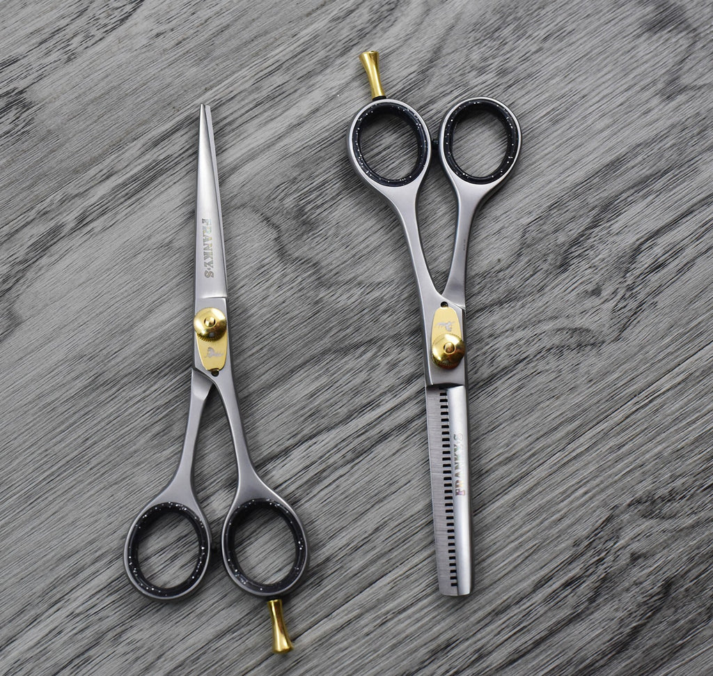 Professional Hair Cutting & Thinning Scissors Set with Razor and Pouch - 6.5 Inch