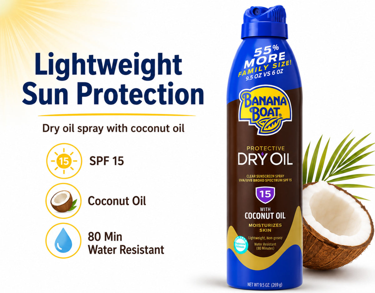 SPF 15 Sunscreen Spray Clear Dry Oil for Skin Protection & Tanning - 9.5 oz (5 Pack)
