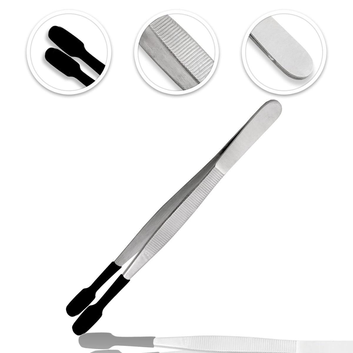 Stainless Steel Lab Tweezers with Rubber Tips - 4 Pack, Offset & Straight