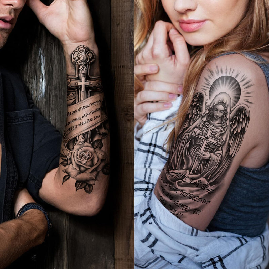 77 Sheets Temporary Tattoos Cross & Religious Designs for Women & Men