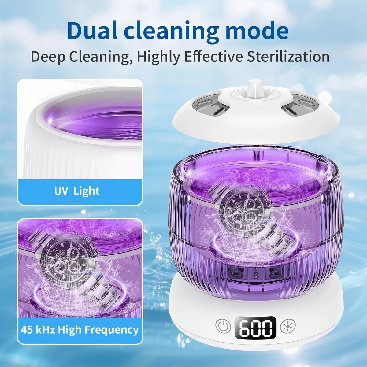 Ultrasonic Retainer and Denture Cleaner Machine - Portable Jewelry & Mouth Guard Cleaner