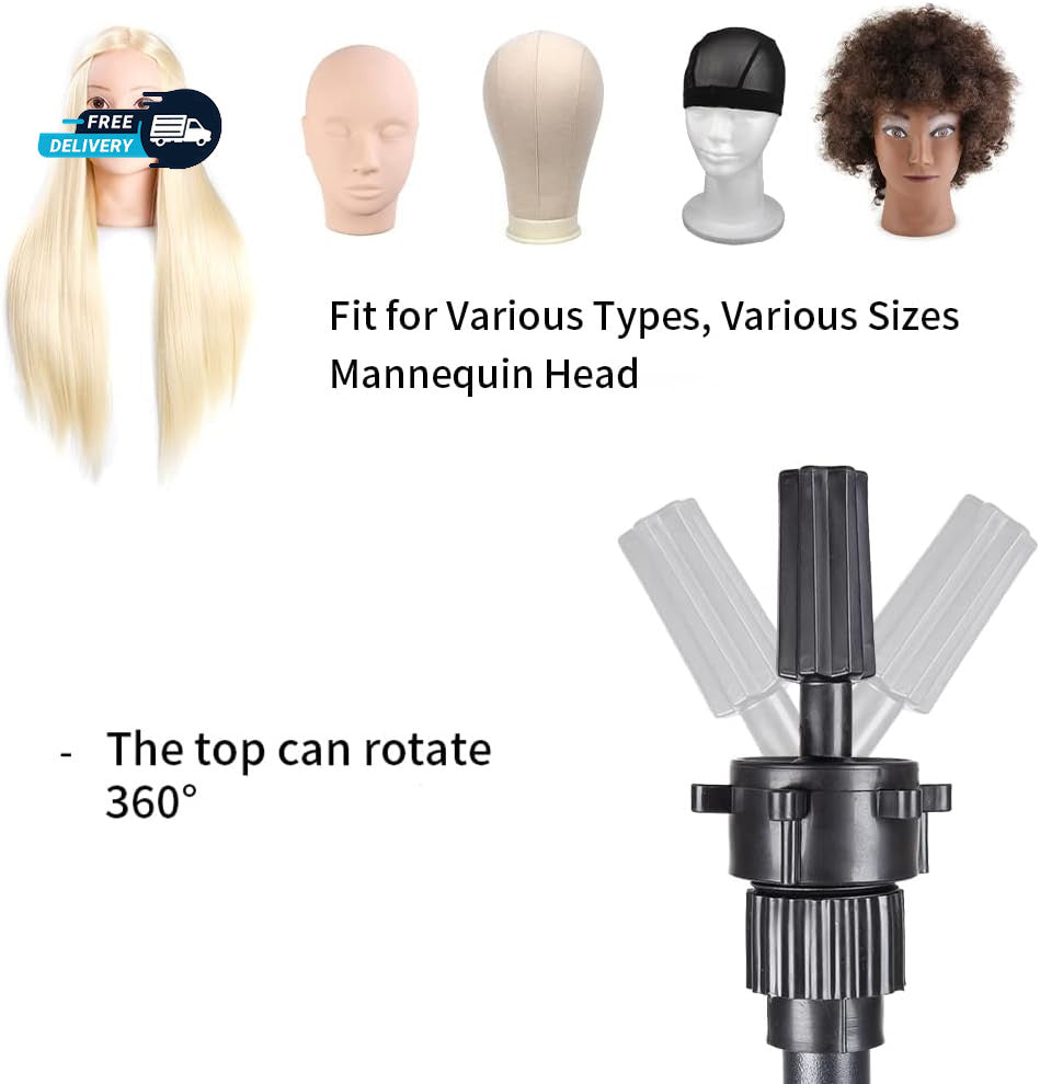 Adjustable Tripod Wig Stand Mannequin Head Holder for Hairdressing