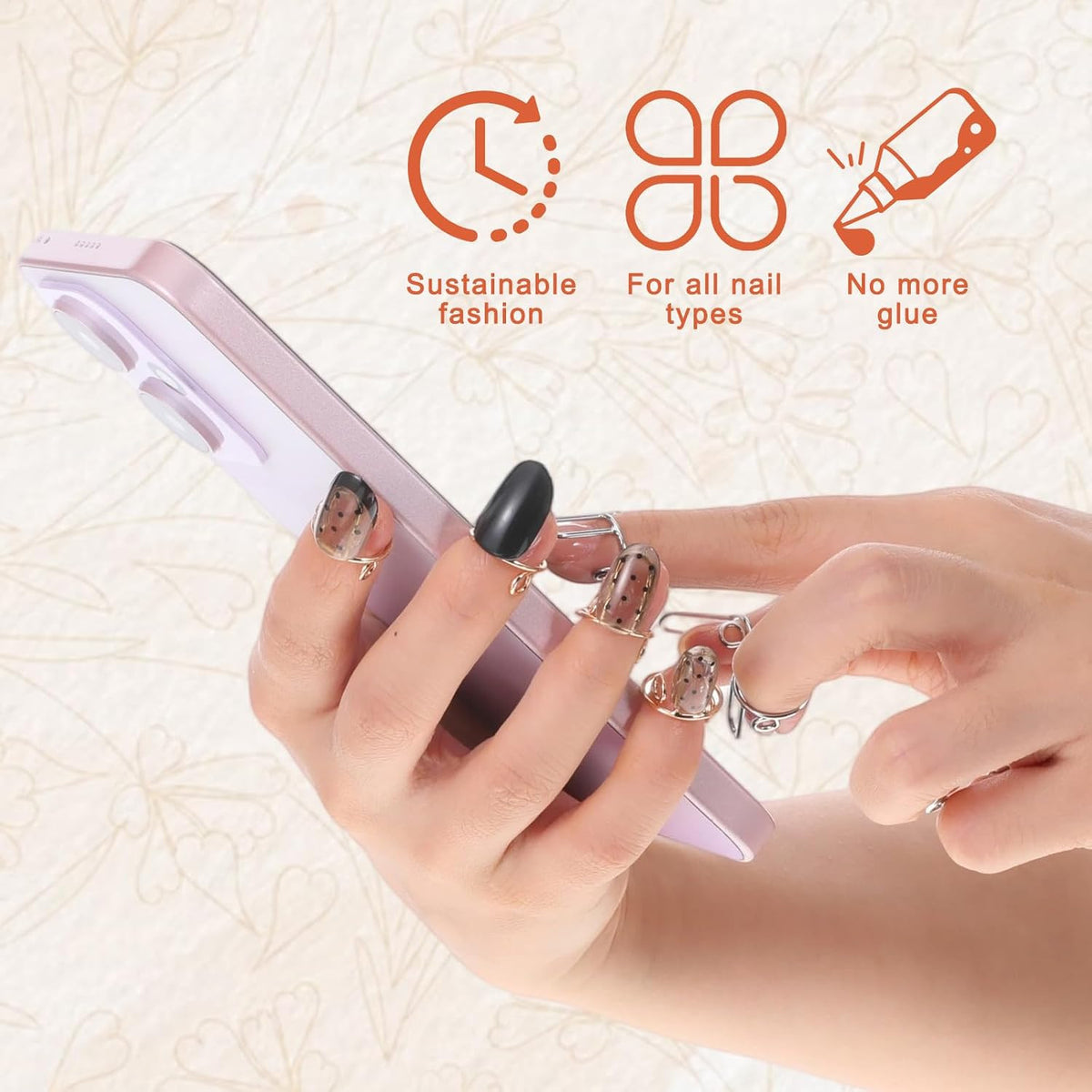 20PCS Reusable Nail Rings with Adhesive Tabs - Adjustable & Durable