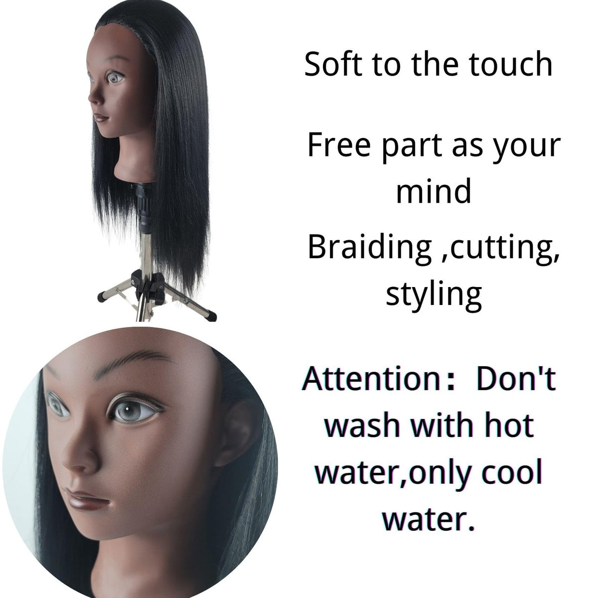 Practice Hair Mannequin Head for Braiding and Styling - Black Yaki Texture