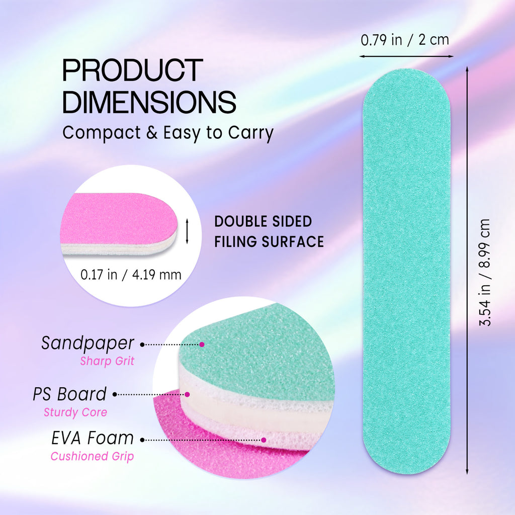 Mini Double-Sided Nail Files Set for Manicures & Nail Prep - Reusable Emery Boards