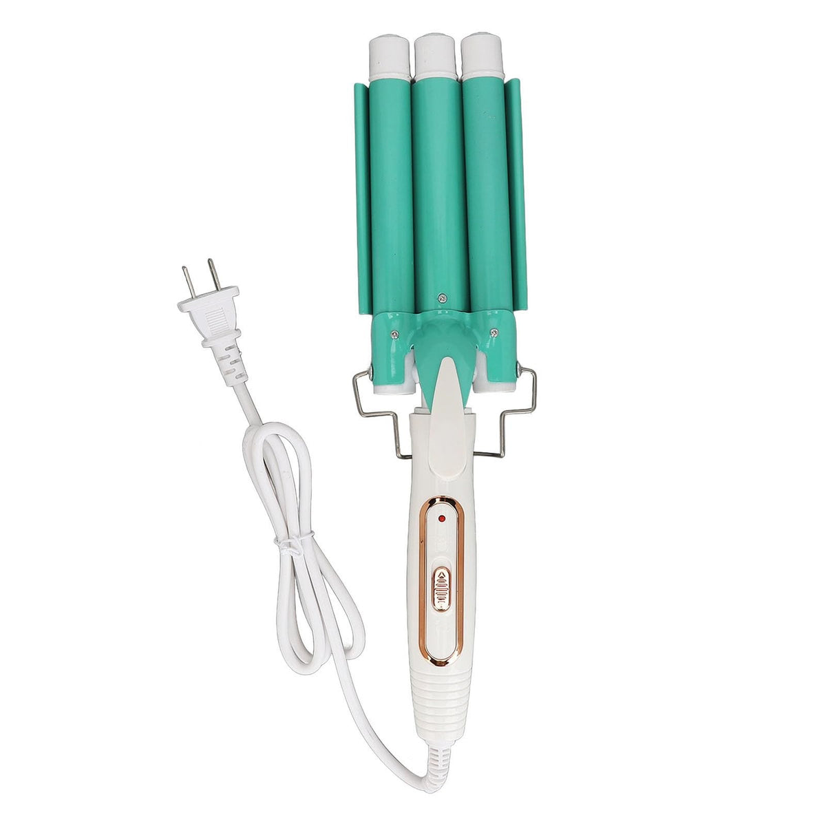 Triple Barrel Ceramic Hair Crimper Iron - Green, 100-240V, US Plug