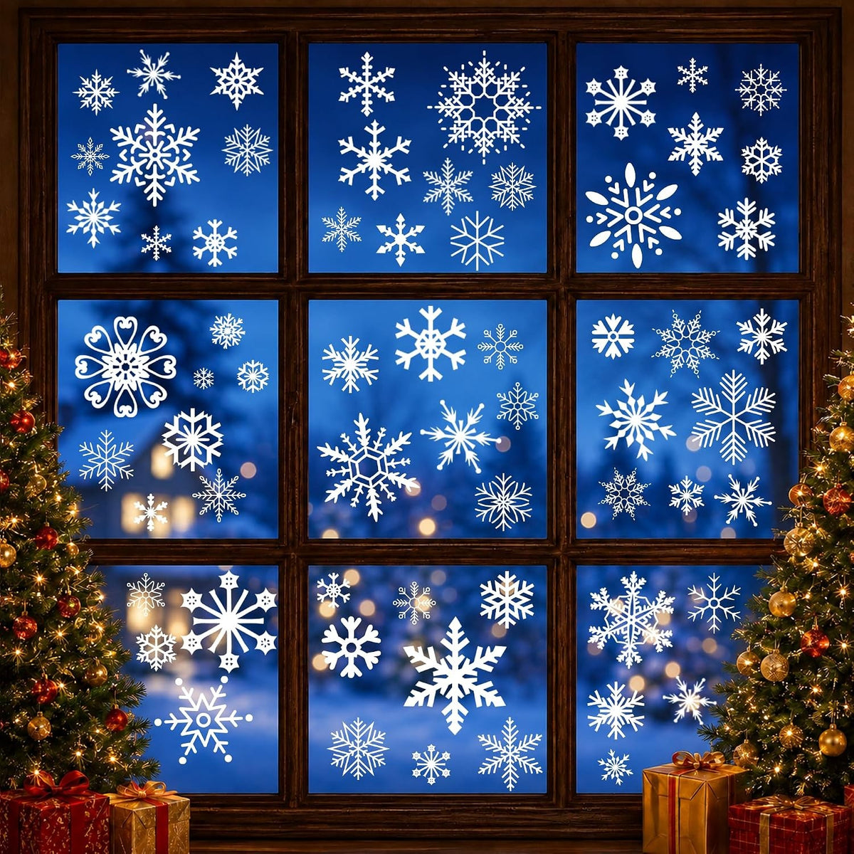 Christmas Snowflake Window Clings - 9 Sheets Holiday Decorations