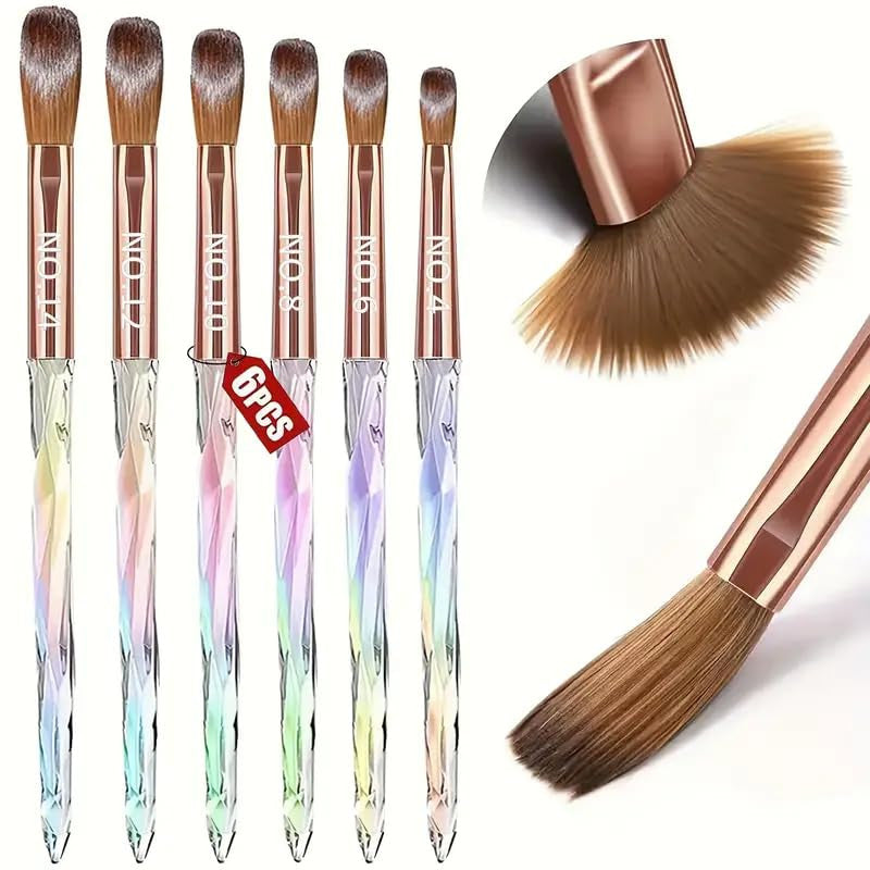 6PCS Acrylic Nail Brush Set with Ergonomic Handles - Professional Nail Art Tools