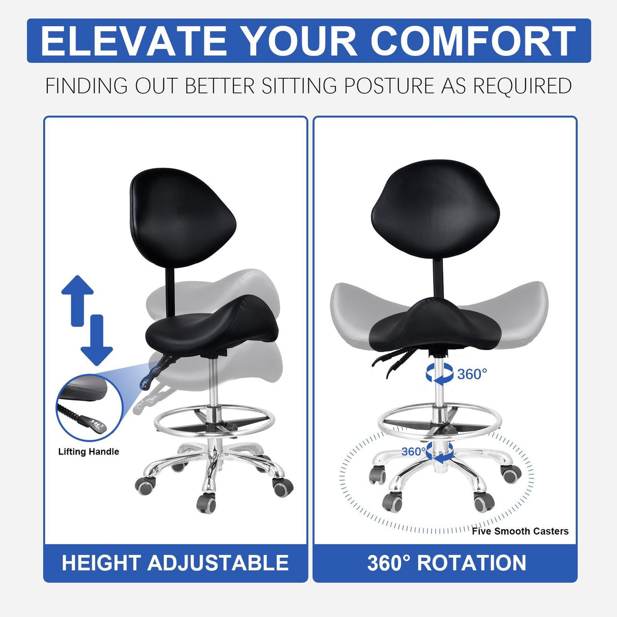 Adjustable Hydraulic Esthetician Chair with Wheel Support for Spa and Salon