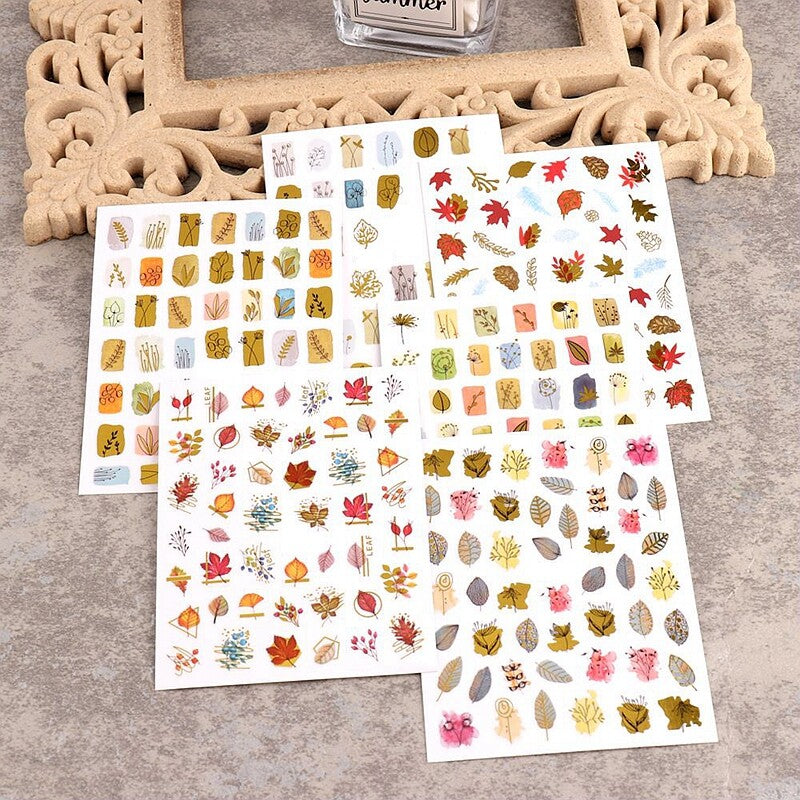 Autumn Leaf Maple Nail Stickers - Fall Leaves Geometric Nail Art Decals Set