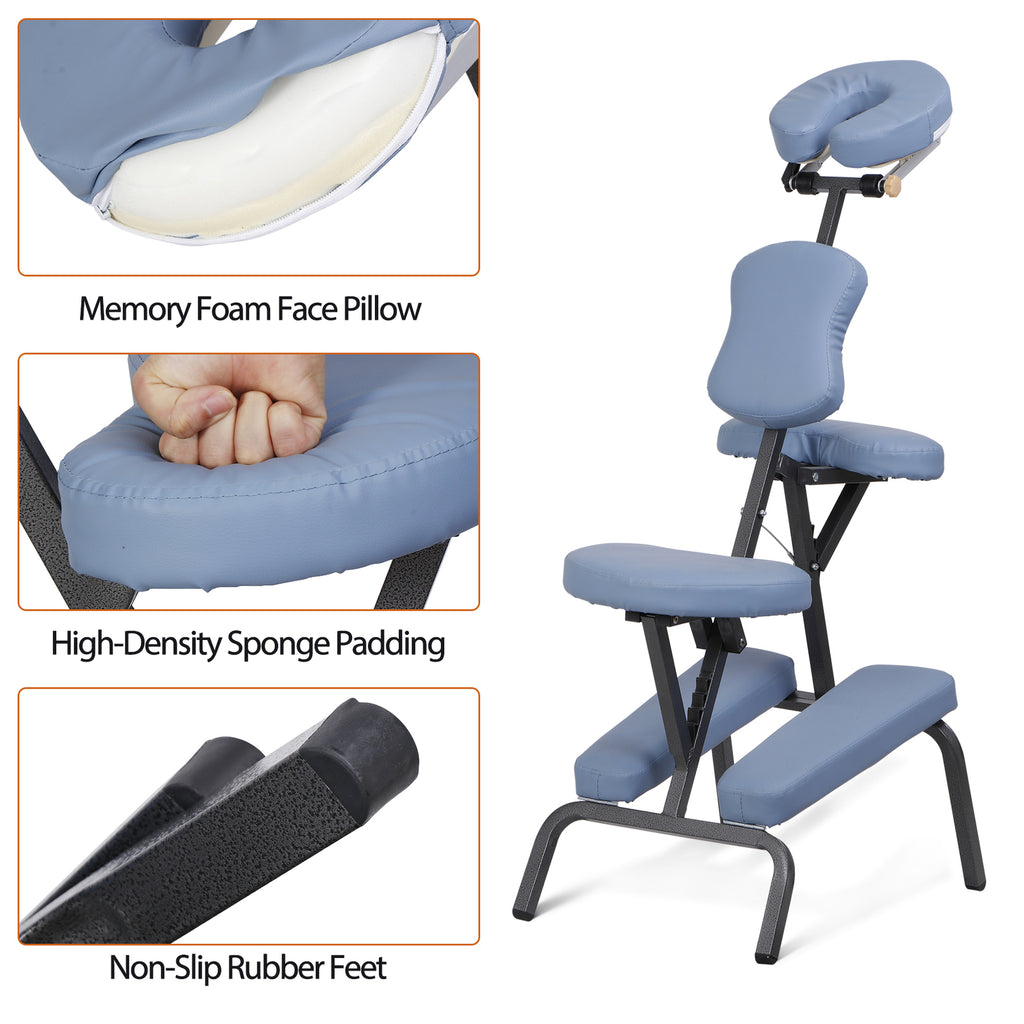Portable Folding Massage Chair with PU Leather - Black & Blue