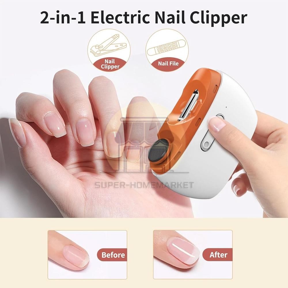 Electric Toe Nail Clippers for Thick Nails - Rechargeable Nail Trimmer with LED Light & Polishing