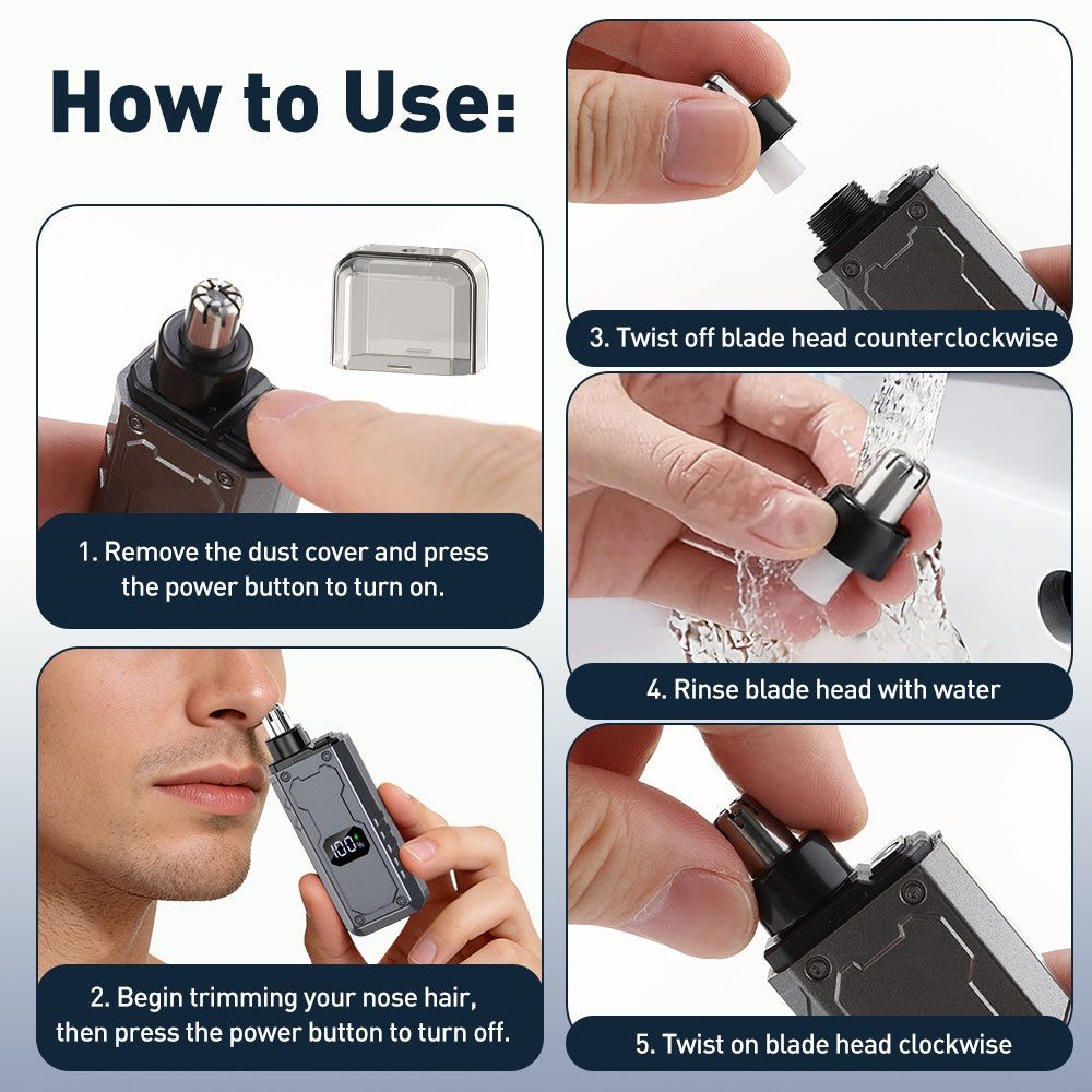 Rechargeable Electric Nose Hair Trimmer with LED Display Painless Men’s Grooming