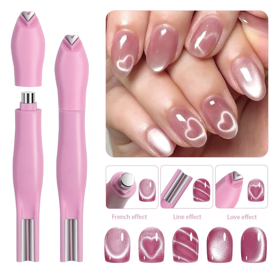 3-in-1 Cat Eye Nail Magnet Pen for Magnetic Gel Nail Art – Heart, Moon & Line Designs