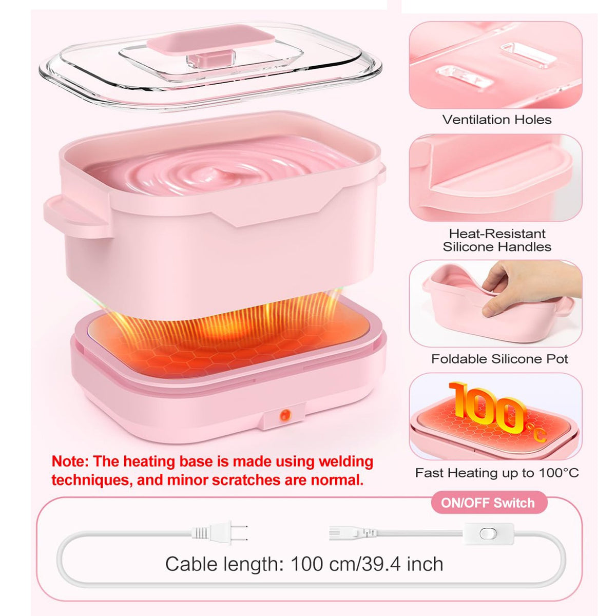 Foldable Silicone Wax Warmer Hair Removal Kit Travel Home Waxing Device 500ml