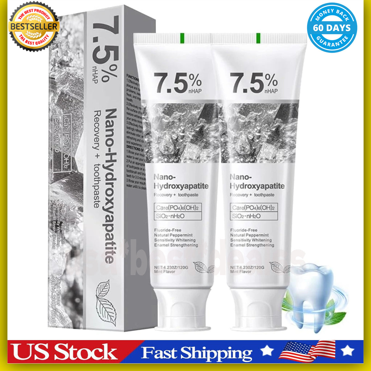 Nano Hydroxyapatite Toothpaste 7.5% - Fresh Mint, Pack of 2
