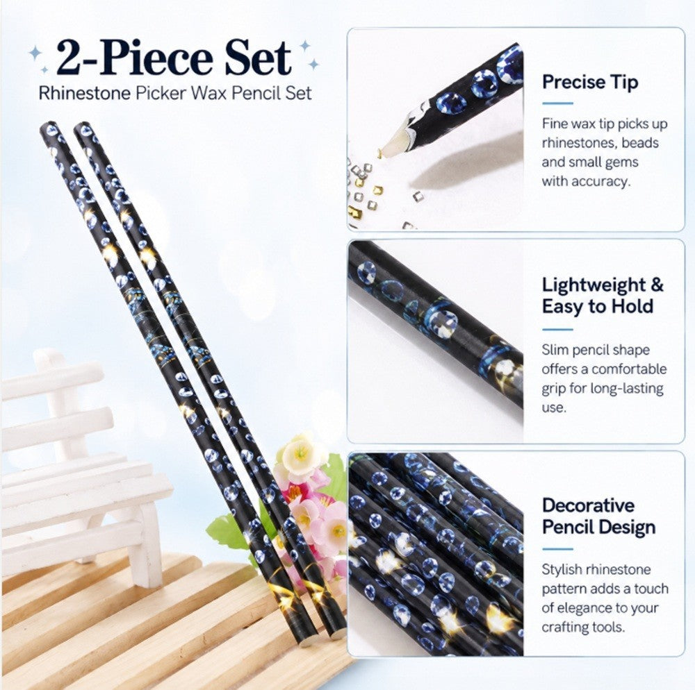 2 Pack Wax Rhinestone Picker Pens for Nail Art & Craft Jewelry Gems