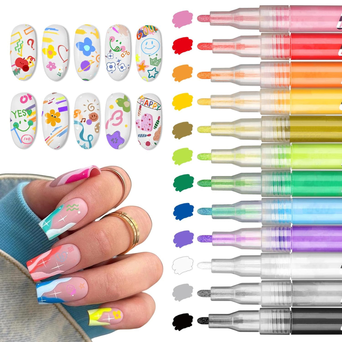12 Colors Nail Art Pens Set for Creative Manicures and Designs