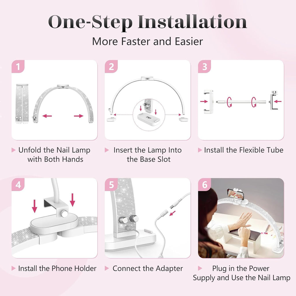 30-Inch LED Half Moon Nail Desk Light with Phone Holder - Professional Manicure Lamp