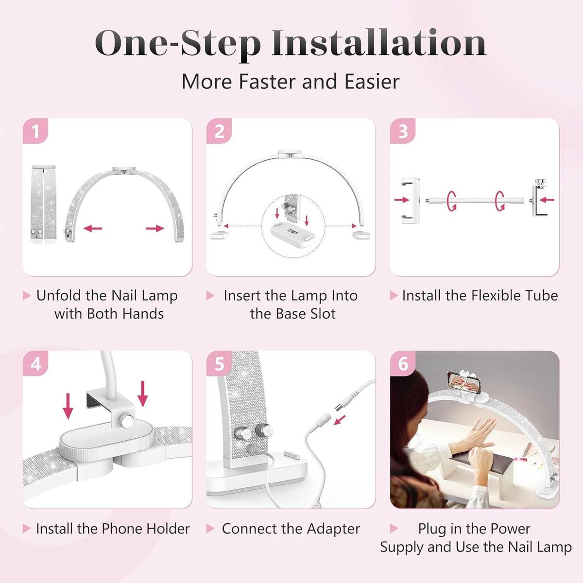 30-Inch LED Half Moon Nail Desk Light with Phone Holder - Professional Manicure Lamp