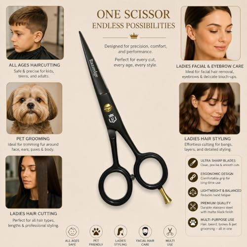 Mustache Beard Scissors 5 Inch Stainless Steel Micro Serrated Blade for Grooming