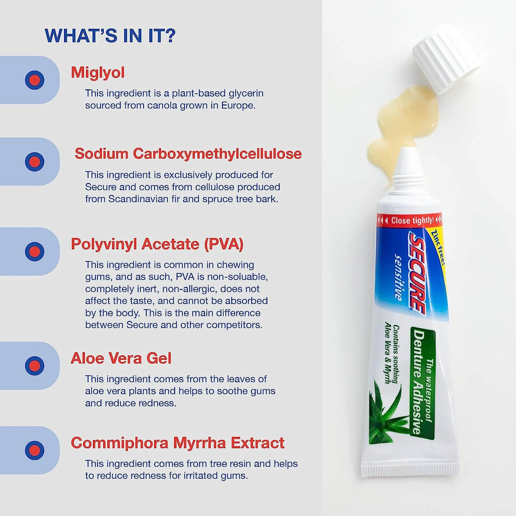 Waterproof Denture Adhesive with Aloe Vera 1.4 oz - Secure Sensitive