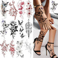Temporary Tattoos for Women - 12 Sheets Floral Butterfly Rose Flower Designs