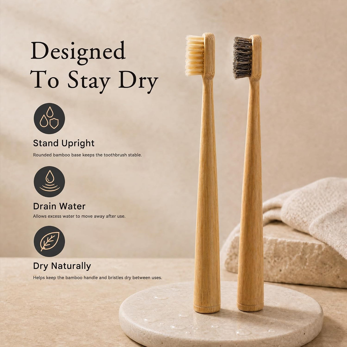 Natural Bamboo Toothbrush Set with Boar and Horsehair Bristles Eco-Friendly