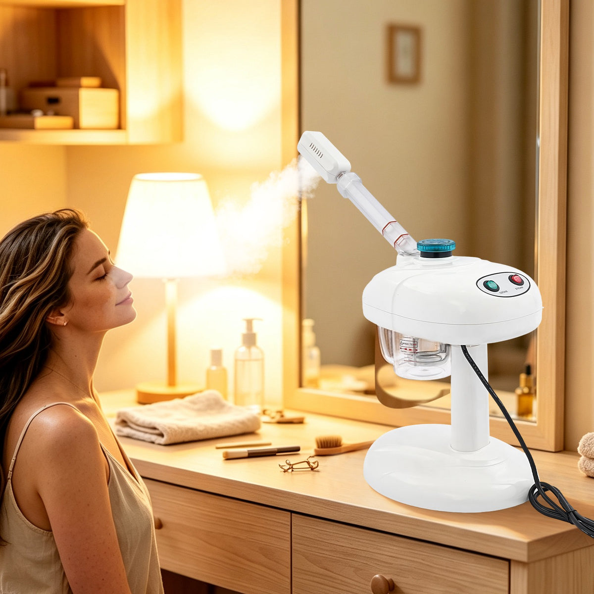 Hair and Face Steamer Cap with Rotating Nozzle - 2-in-1 Personal Steamer