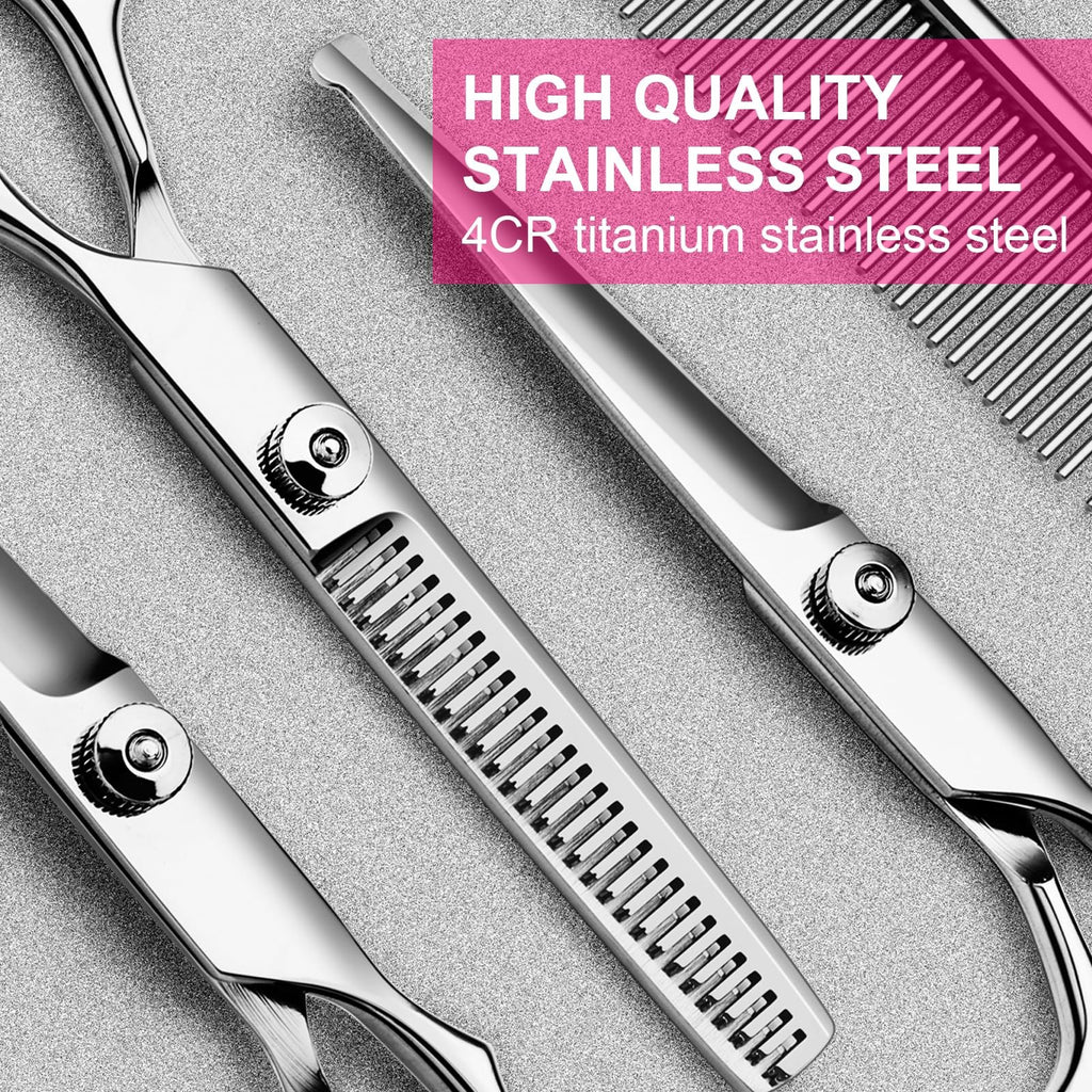 Dog Grooming Kit 4-Piece Stainless Steel Professional Grooming Scissors Set Pink