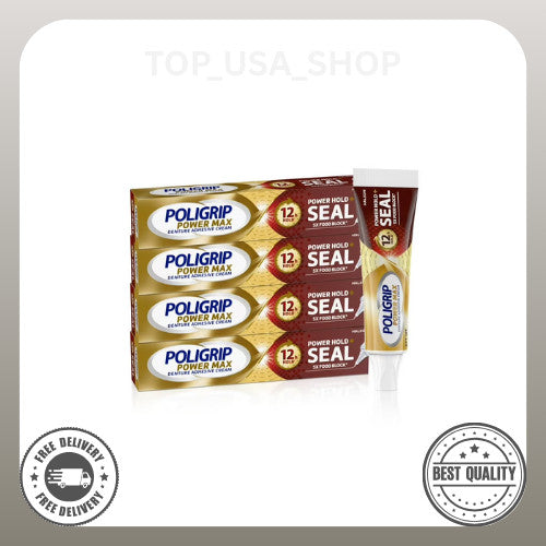 Denture Adhesive Cream Max Hold Seal Flavor Free 2.2oz 4-Pack