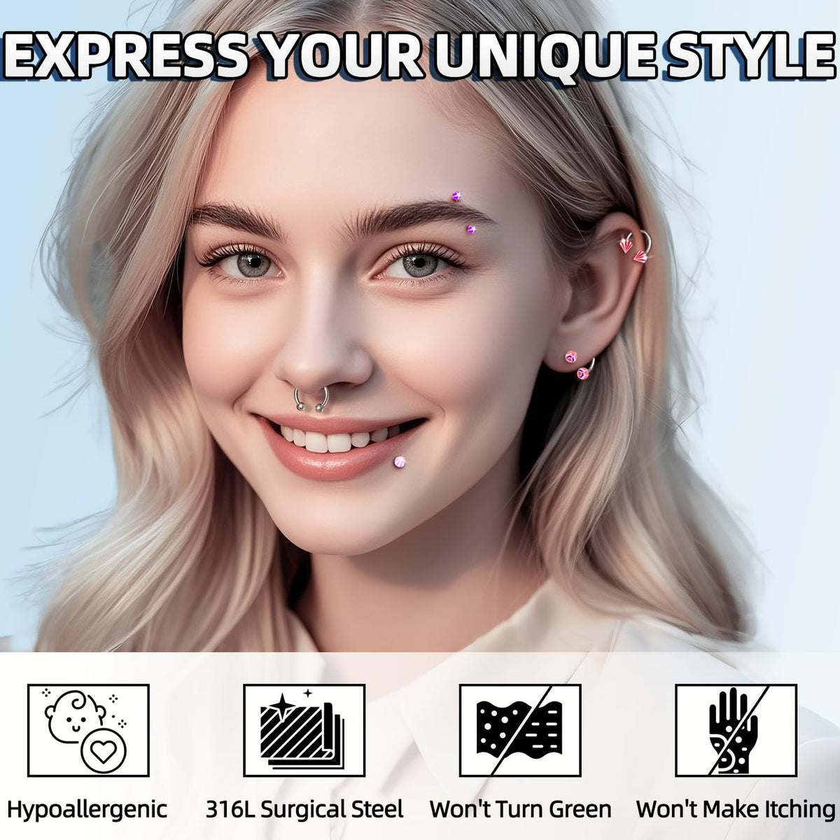 99 Piece Body Piercing Kit - Stainless Steel Jewelry & Tools 12G 14G