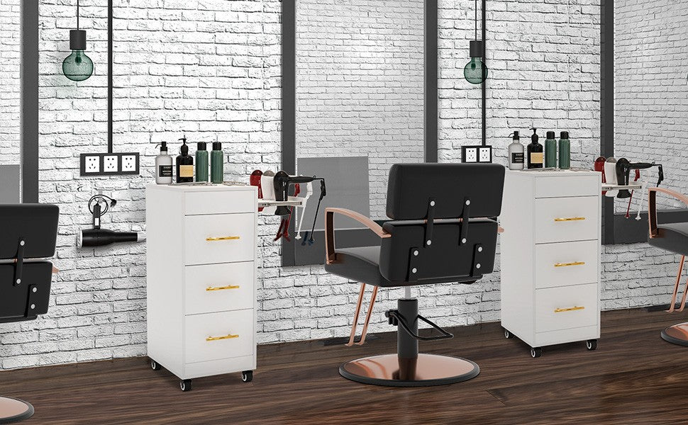 Salon Trolley Cart with Wheels - Wooden Hair Storage Cabinet with Drawers
