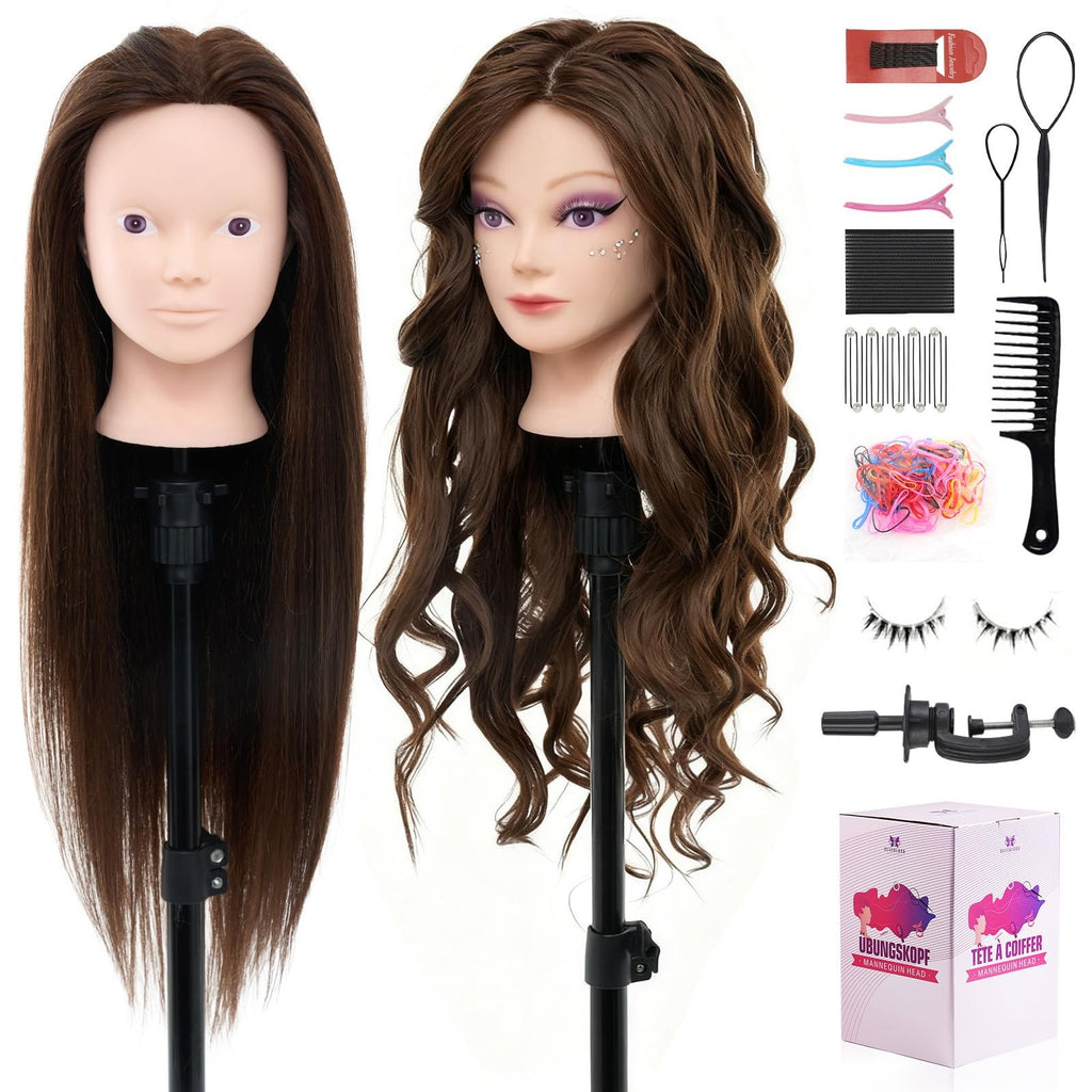 28 Inch Mannequin Head with 80% Human Hair for Hair Styling & Makeup Practice