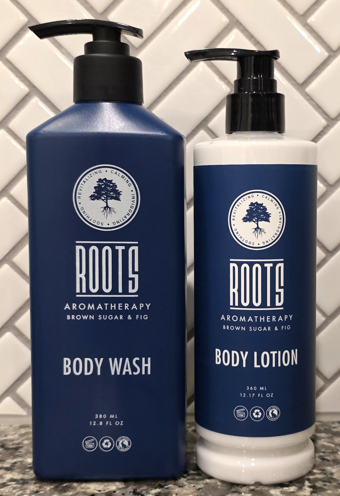 Roots Aromatherapy Brown Sugar & Fig Body Wash & Lotion Set 12oz