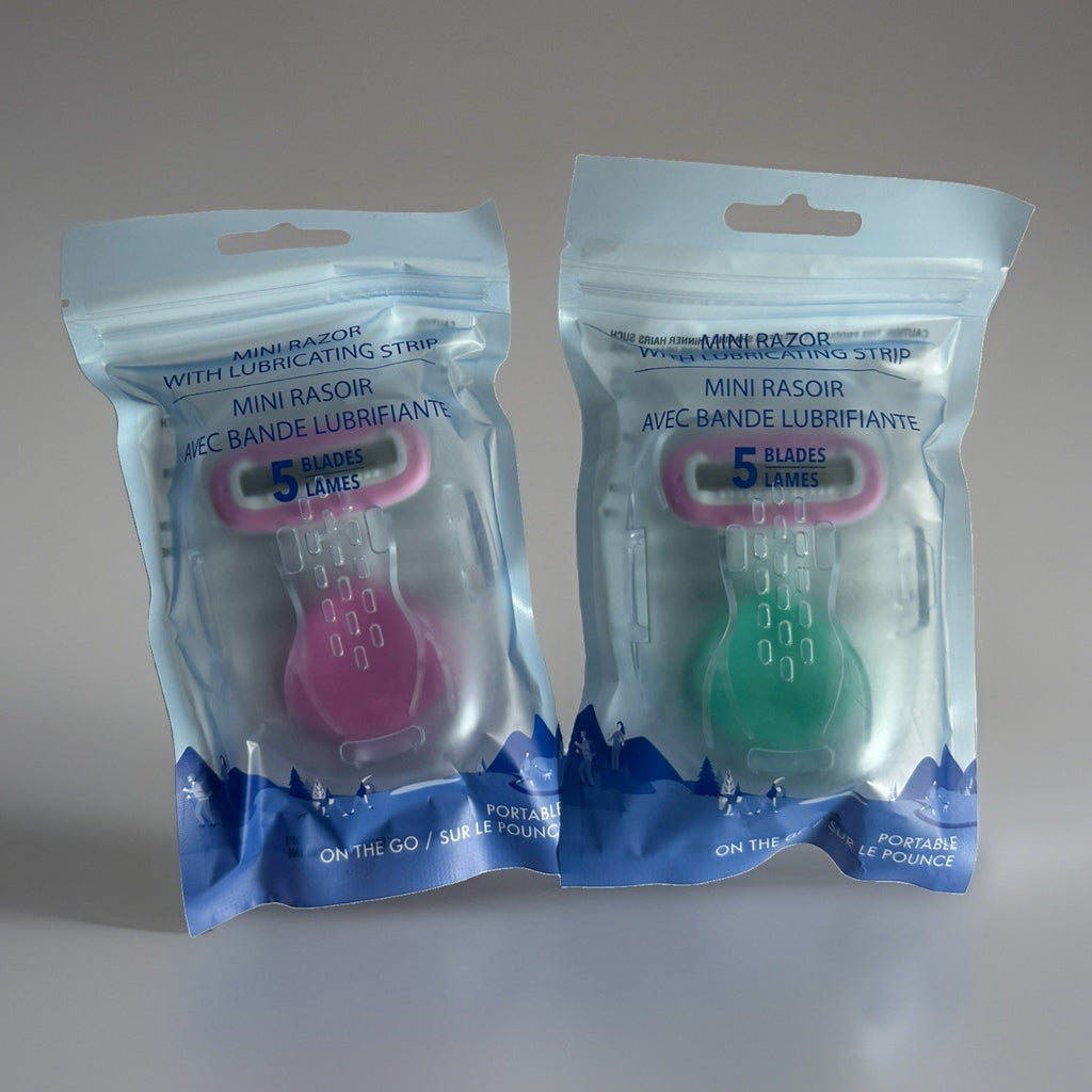 Mini Travel Razor Set with 5 Blades - Pink & Green Portable Shavers