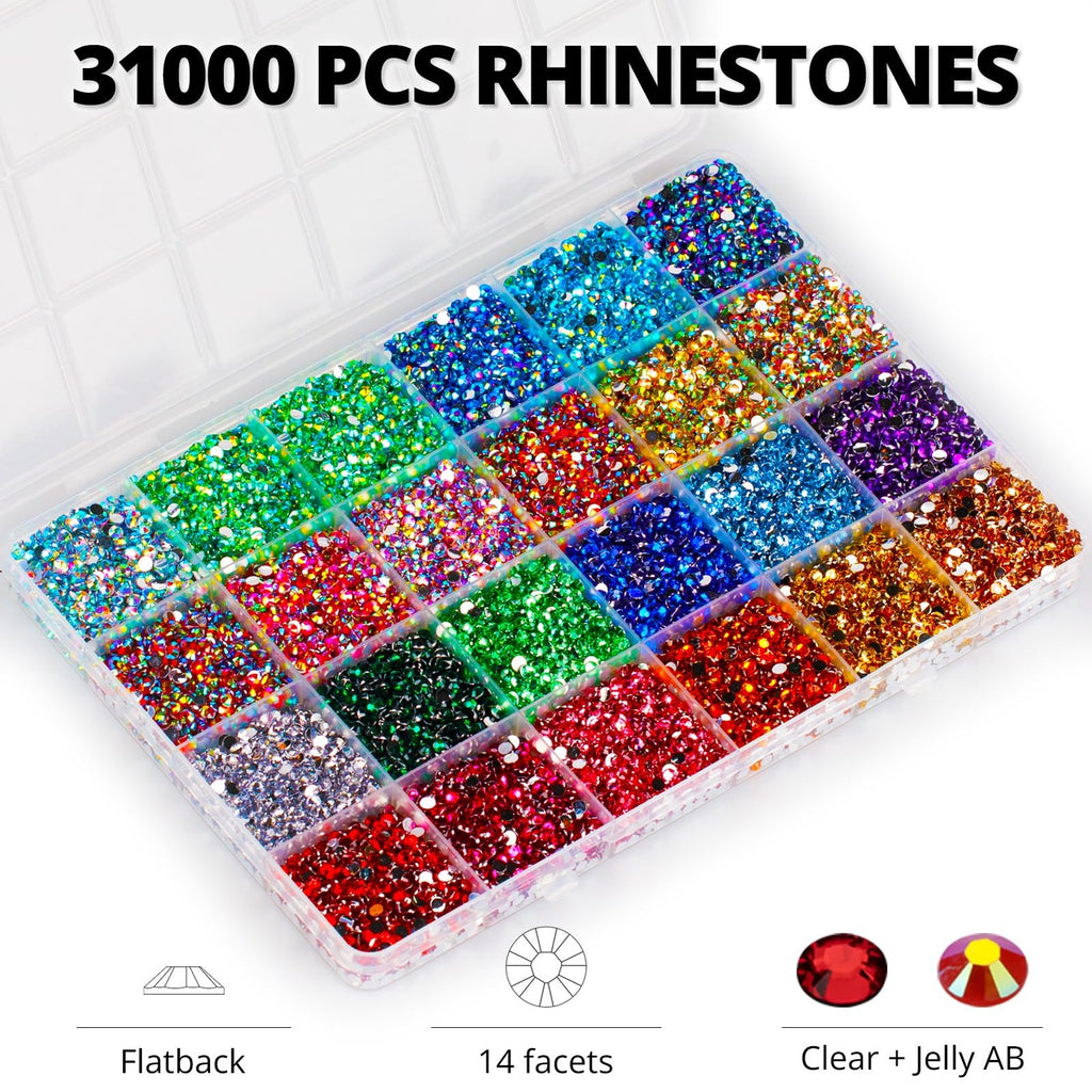 31000Pcs Rhinestones Bedazzling Kit for Crafts Clothes Nail Art with Glue
