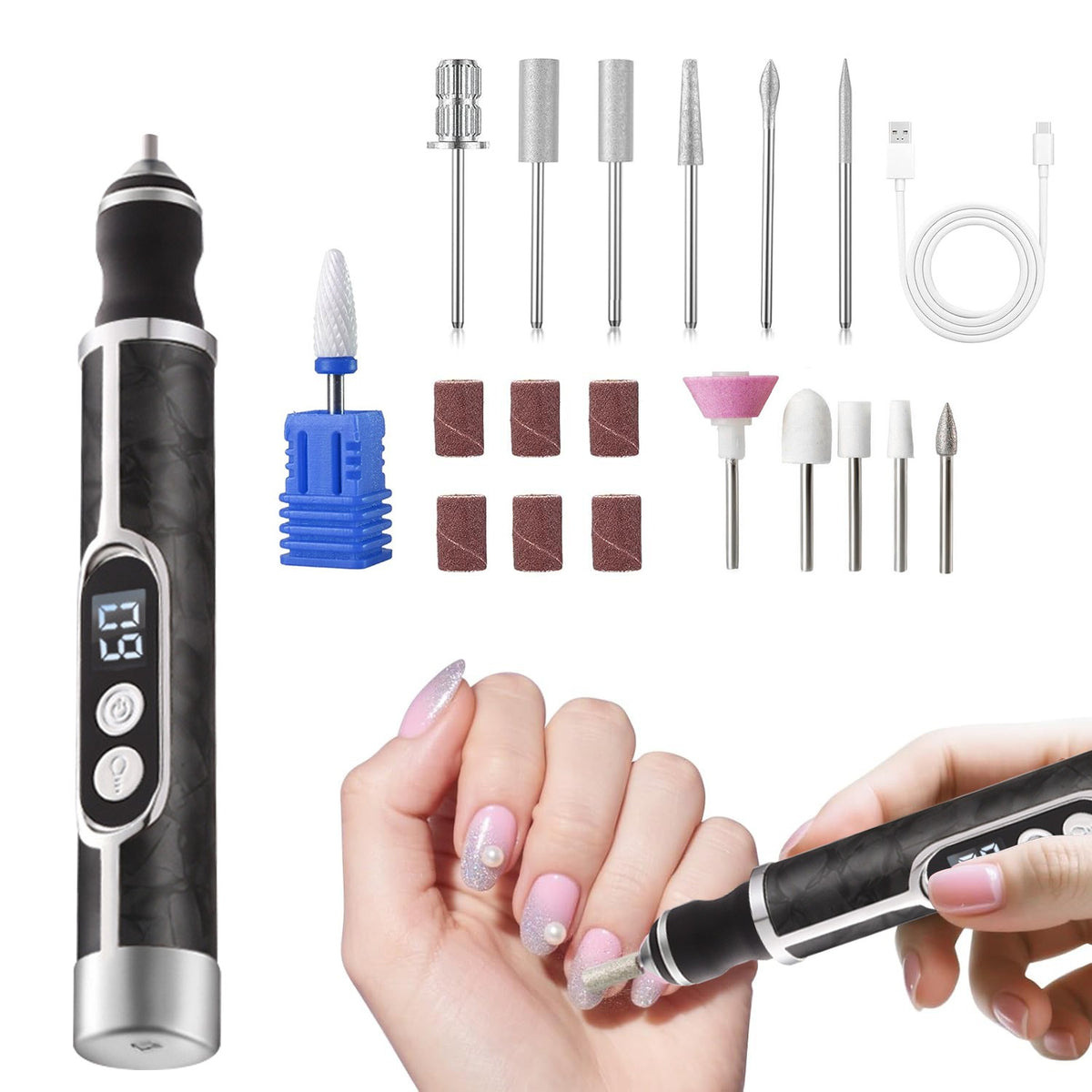 Cordless Nail Grinder for Thick Toenails, 5-Speed Electric Manicure Tool