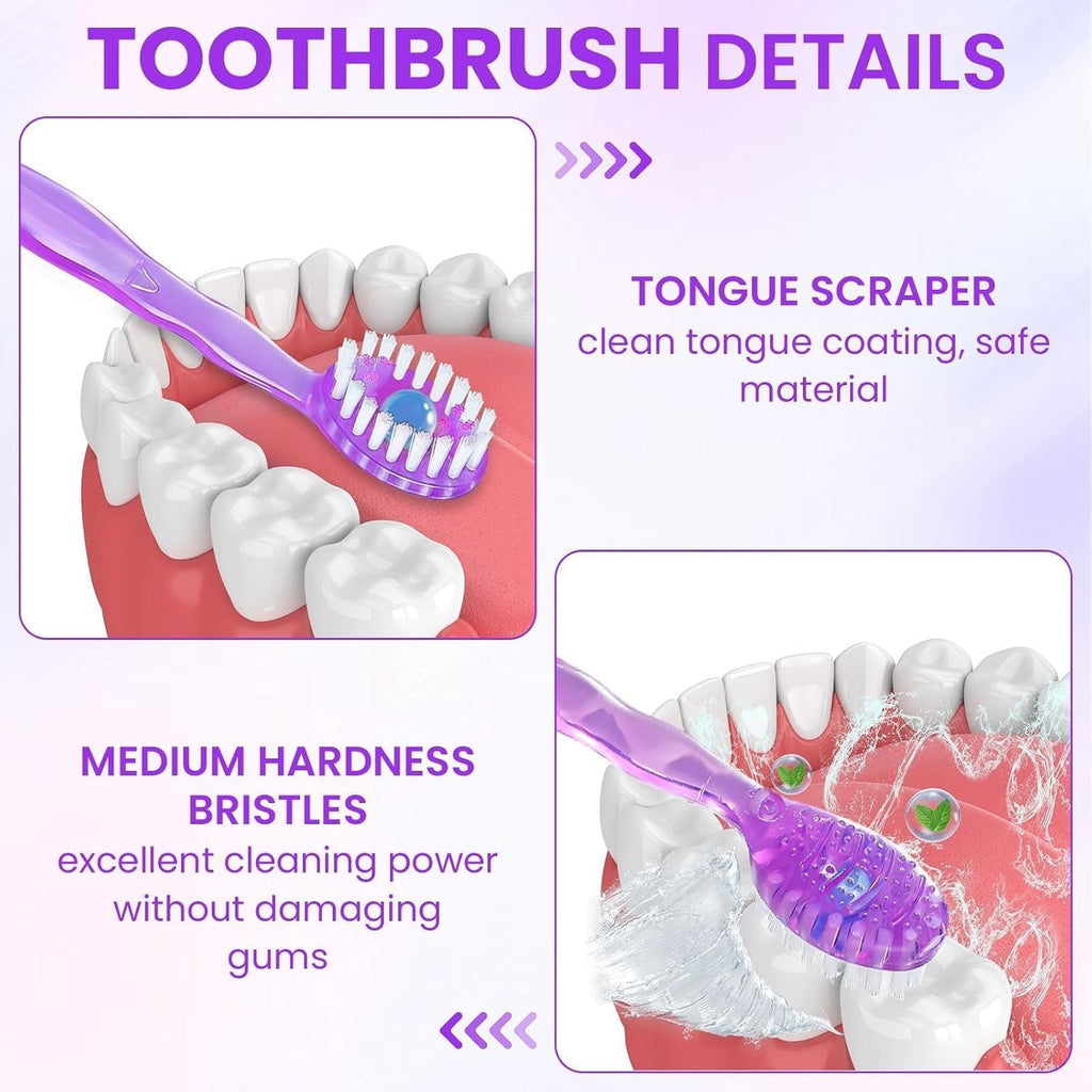 Mini 5-in-1 Disposable Travel Toothbrush Set with Floss, Waterless, Bulk 48 Pack