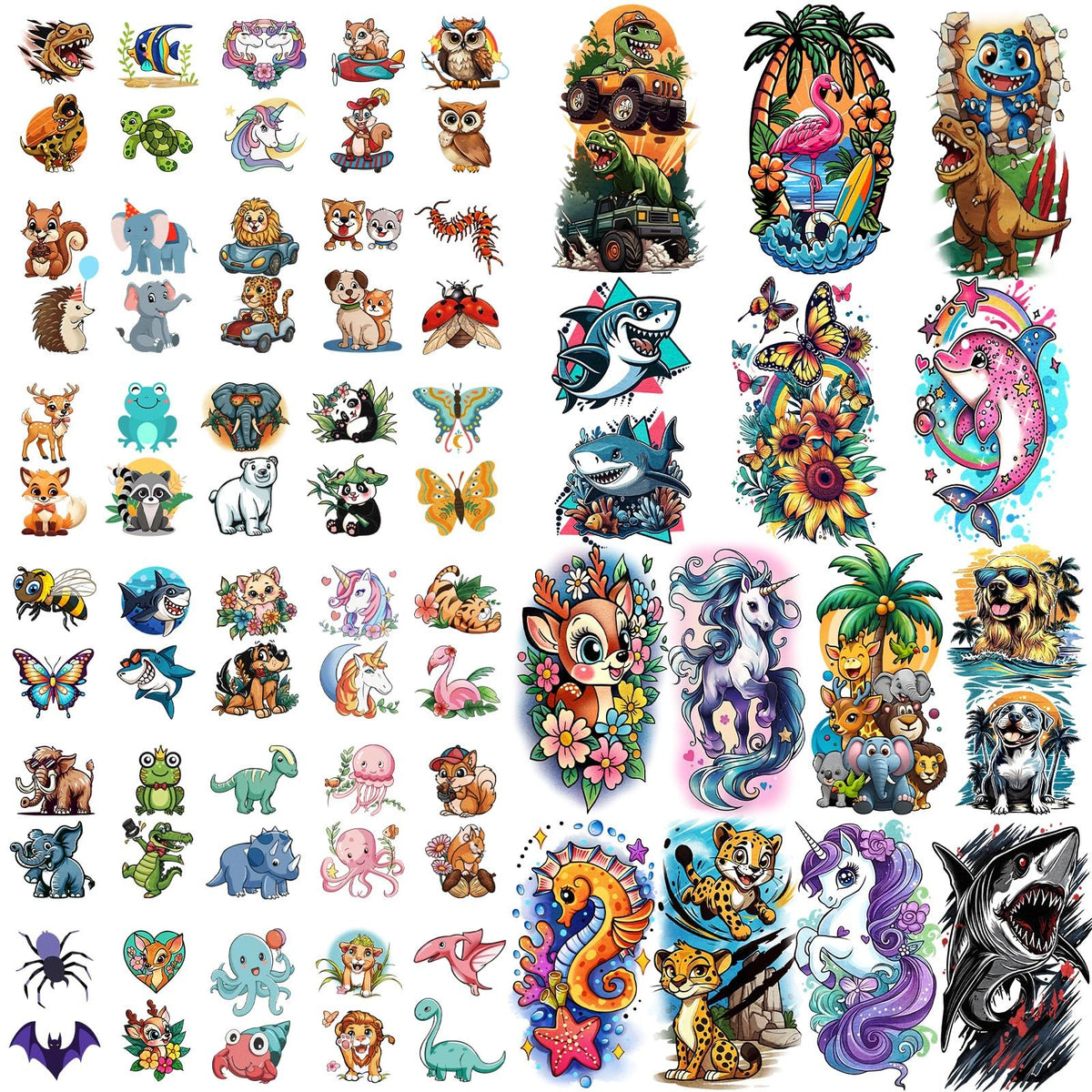 Kids Full Arm Sleeve Temporary Tattoos for Boys – 52-Piece Set
