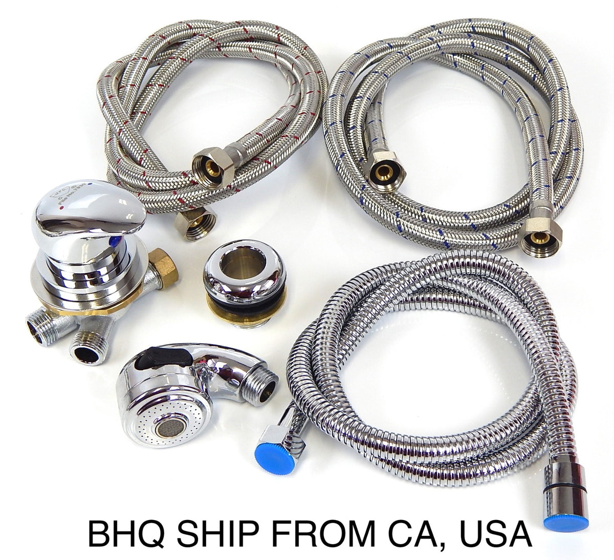 Pedicure Spa Chair Faucet Set 4-Way Hot & Cold Mixing Valve Complete Kit