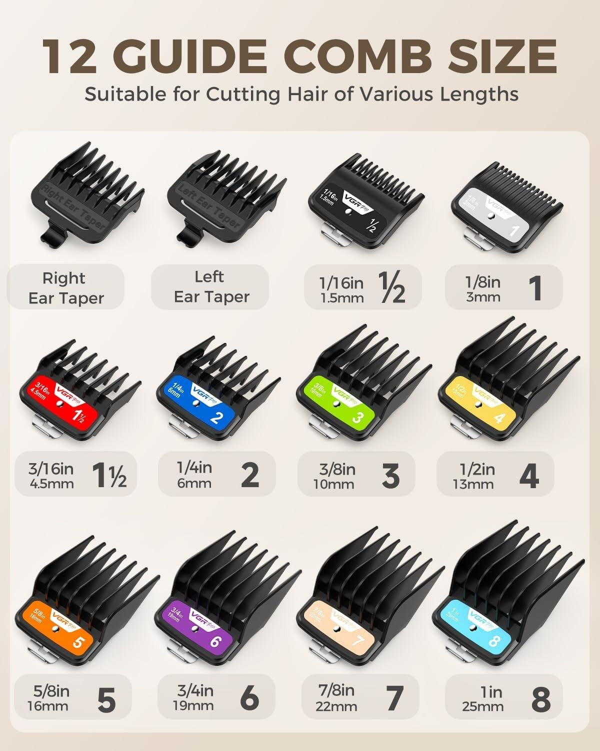 Color-Coded Hair Clipper Guard Set with Comb Attachments for Home & Salon