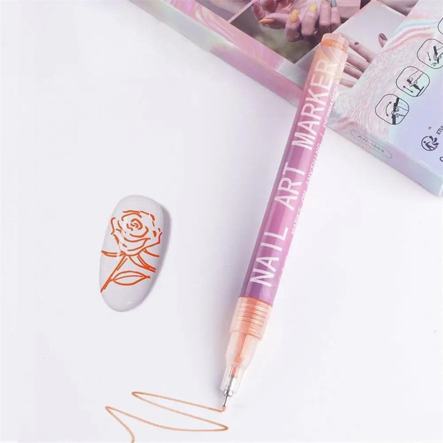 12-Color Nail Art Pen Set for DIY Drawing and Detailing