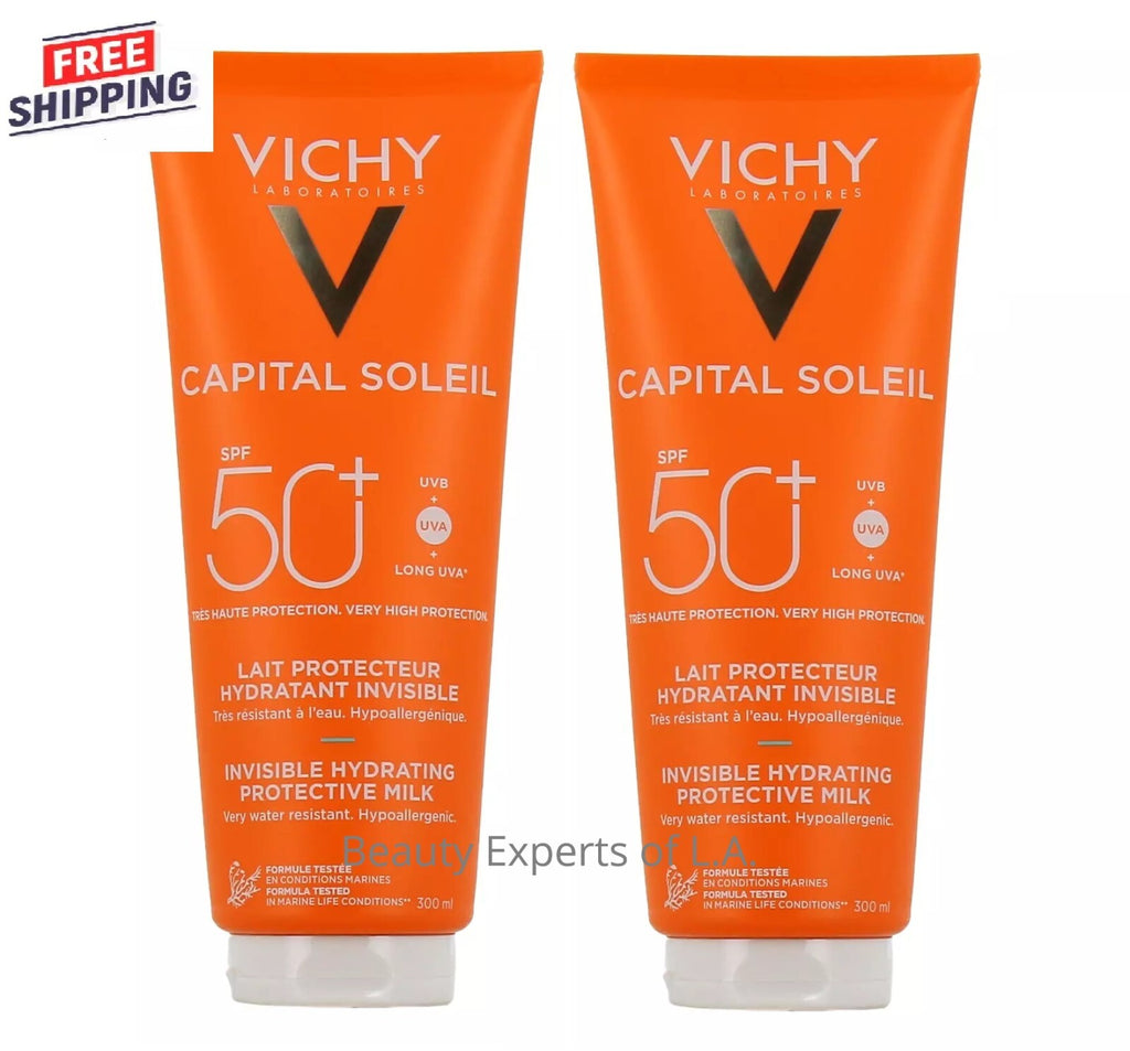 Vichy SPF50 Invisible Protective Hydrating Sunscreen Milk 300ml - 2 Pack