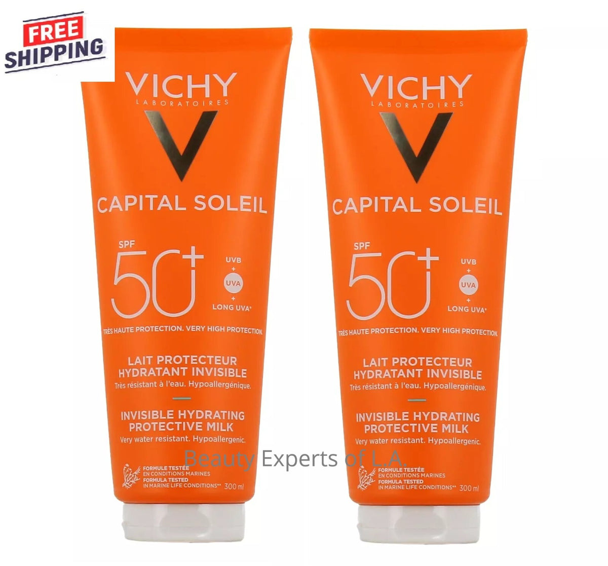 Vichy SPF50 Invisible Protective Hydrating Sunscreen Milk 300ml - 2 Pack