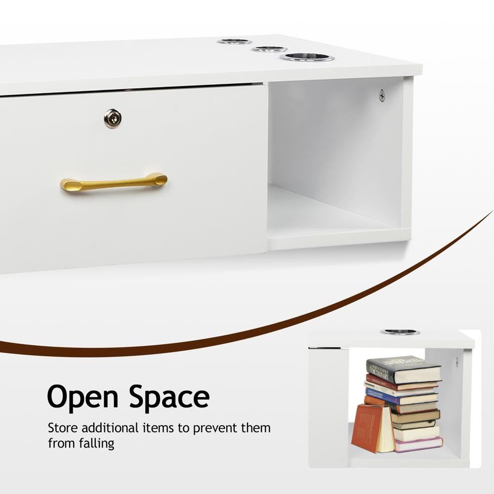 Wall Mount Hair Styling Salon Station with 3 Appliance Holders and Lockable Drawers