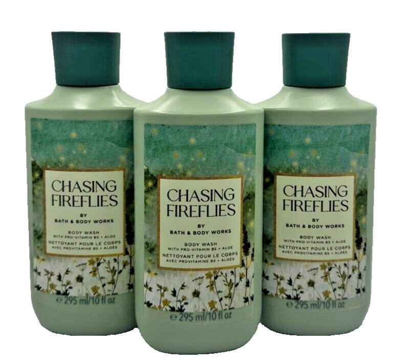 Set of 3 Bath & Body Works Chasing Fireflies Body Wash 10 oz - Fragrance Notes: Pear, Jasmine, Woods