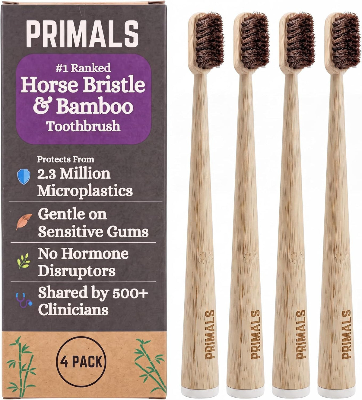 Horse Bristle & Bamboo Toothbrush - Eco-Friendly Soft Natural Bristles