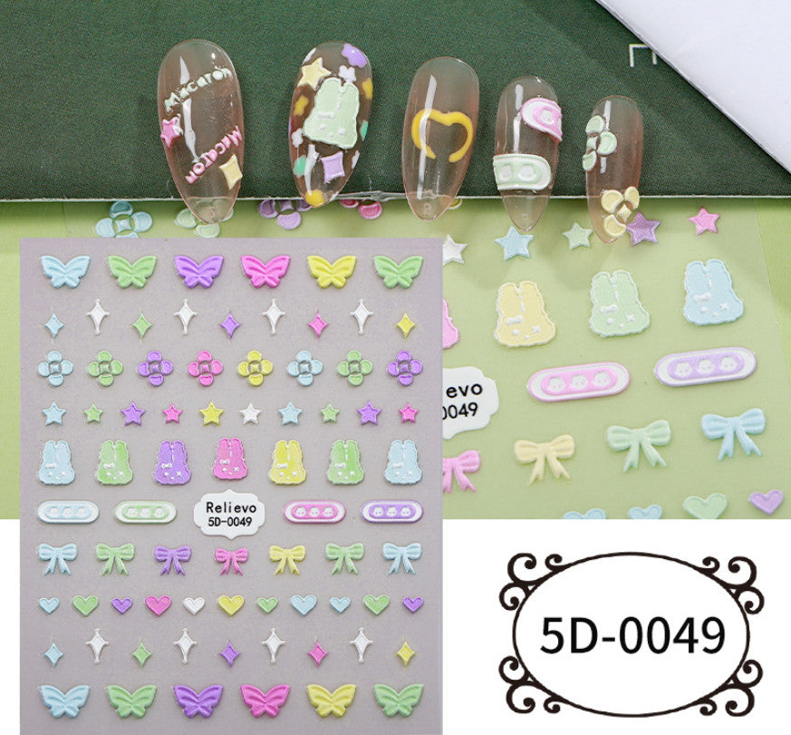 Nail Art Sticker Sheets with Butterfly, Bow, Star, and Fruit Designs - 100% Resin Decals