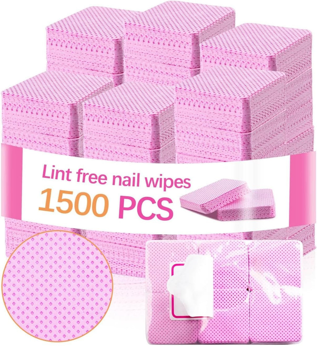 1500Pcs Pink No-Lint Nail Wipes for Gel and Nail Polish Removal